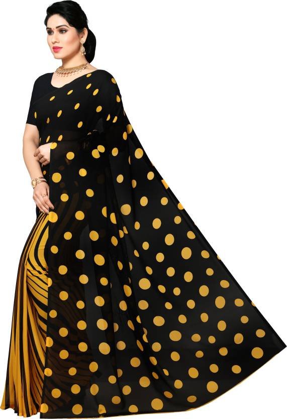 Anand  Printed, Polka Print Daily Wear Georgette Saree  (Black)